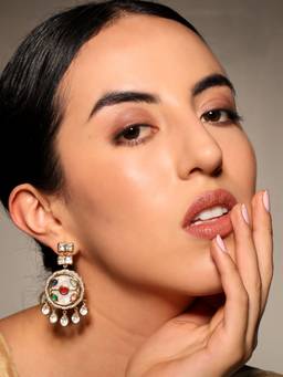 VENI - Gold-Plated Artificial Stones Studded Circular Shaped Drop Earrings