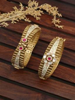 ZEWEL WORKS - Ruby and White Meena Bangles