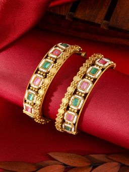 ZEWEL WORKS - Pink and Emerald Antique Bangle