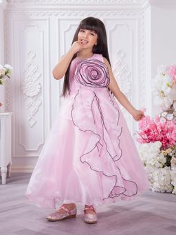 Tiny Kingdom - Tissue Woven Sleeveless Floral Applique Detailed Gown - Pink