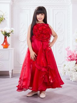 Tiny Kingdom - Tissue Woven Sleeveless Floral Applique Detailed Gown - Red
