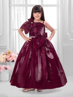 Tiny Kingdom - Tissue Woven Sleeveless Floral Applique Detailed Gown - Wine