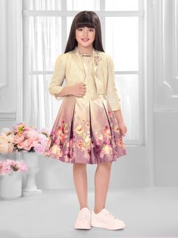 TINY BABY - Satin Three Fourth Sleeves Dress with Jacket - Cream