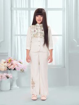 TINY BABY - Woven Three Fourth Sleeves Floral Printed Top and Pant - Cream