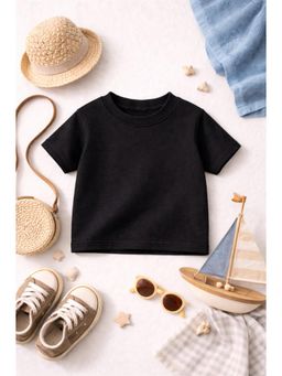 The Fit Theory - Unisex Kids Solid Short Sleeves T-Shirts - Black (Pack of 2)