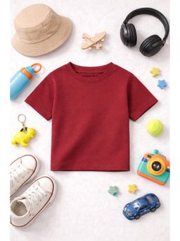 The Fit Theory - Unisex Kids Solid Short Sleeves T-Shirts - Maroon (Pack of 2)