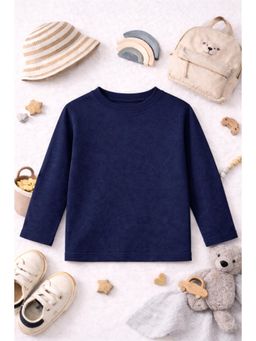 The Fit Theory - Unisex Kids Solid Full Sleeves T-Shirts - Navy Blue (Pack of 2)