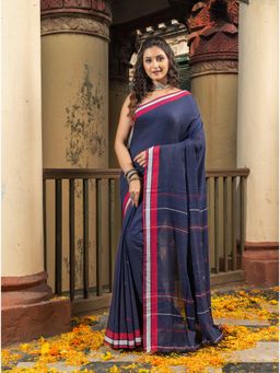 Angoshobha - Navy Blue All Body Buti Handloom Saree with Unstitched Blouse