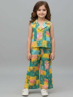 Pink Cow - Kids Cat Print Cotton Co-Ord Set - Multi-Color