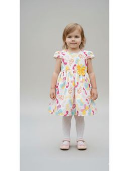 Pink Cow - Girls Dinosaur Print Cotton Dress - White