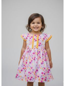 Pink Cow - Girls Dino Print Cotton Dress - White