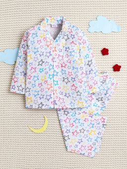 Little Clothings - White Rainbow Starburst Crinkled Night Suit