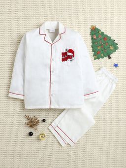 Little Clothings - White Frosty Ho Ho Ho Holiday Night Suit