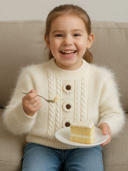 Little Surprise Box - Cream Furry 3 Flower Knitted Sweater