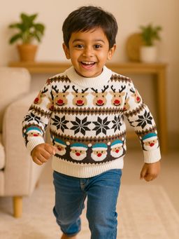 Little Surprise Box - Cream Santa And Reindeer Sweater