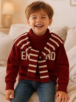 Little Surprise Box - Maroon Christmas Winter Sweater With Muffler