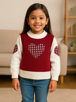 Little Surprise Box - White Checks Heart Sweater With Muffler