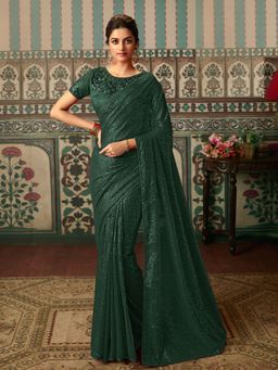 Odette - Sparkling Dark Green Sequins Saree with Unstitched Blouse