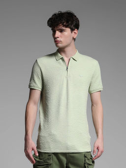 Jack & Jones - Green Textured Slim Fit Polo T-Shirt