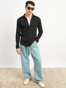 Styli - Black Solid Regular Fit Shirt