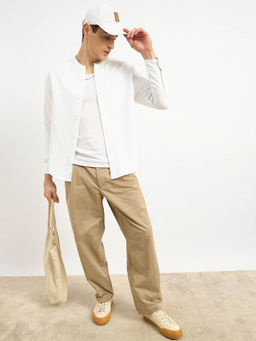 Styli - White Solid Relaxed Fit Shirt