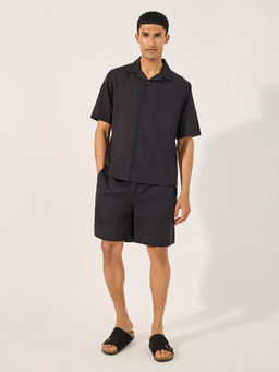 Styli - Black Solid Relaxed Fit Shirt and Shorts (Set of 2)