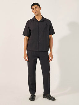 Styli - Black Solid Relaxed Fit Shirt and Trouser (Set of 2)
