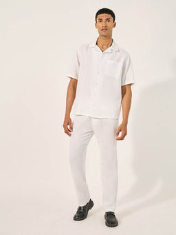 Styli - White Solid Relaxed Fit Shirt and Trouser (Set of 2)