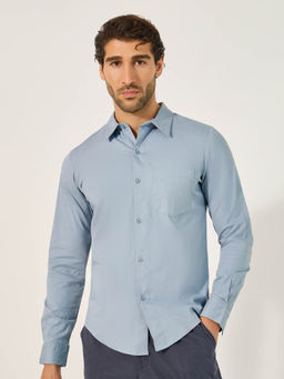 Styli - Blue Solid Slim Fit Shirt