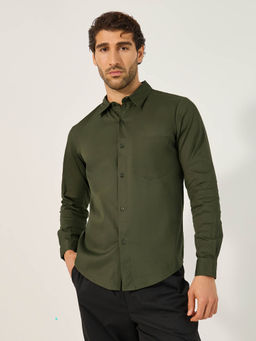 Styli - Olive Solid Slim Fit Shirt