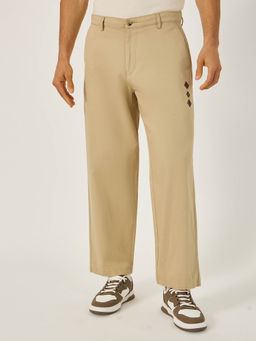 Styli - Cream Embroidered Relaxed Fit Trouser