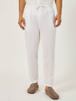 Styli - White Solid Relaxed Fit Trouser