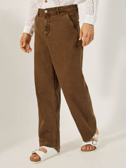 Styli - Brown Solid Wide Fit Jeans