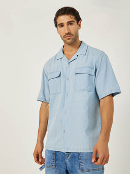Styli - Blue Solid Relaxed Fit Shirt