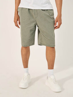 Styli - Olive Solid Relaxed Fit Shorts