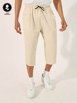 Styli - Cream Solid Relaxed Fit Shorts