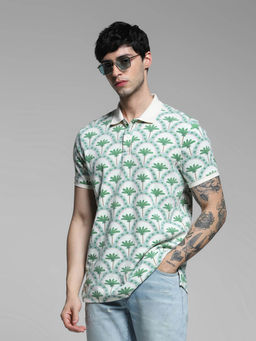 Jack & Jones - White Printed Regular Fit Polo T-Shirt
