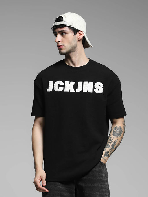 Jack & Jones Black Printed Oversized Fit T-Shirt