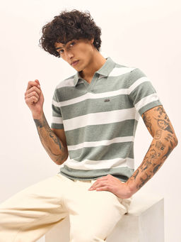 The Bear House - Green Stripes Slim Fit Polo T-Shirt