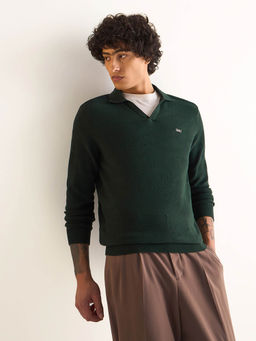 The Bear House - Green Textured Regular Fit Polo T-Shirt