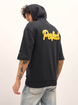 The Bear House - Black Solid Relaxed Fit Hoodie