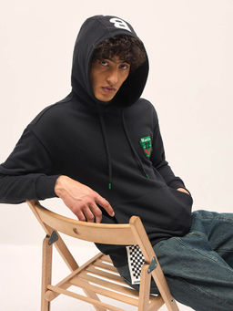 The Bear House - Black Solid Relaxed Fit Hoodie