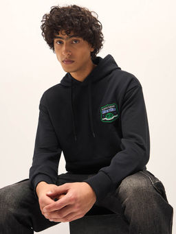 The Bear House - Black Solid Relaxed Fit Hoodie