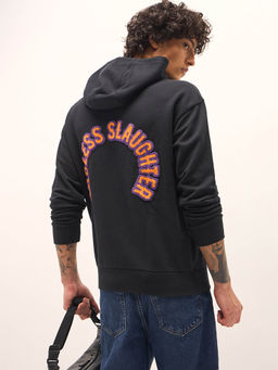 The Bear House - Black Solid Relaxed Fit Hoodie