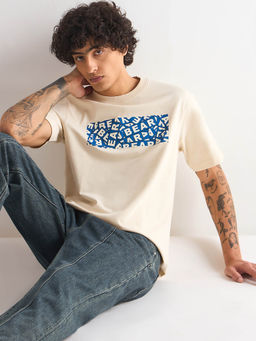 The Bear House - Cream Printed Oversized Fit T-Shirt