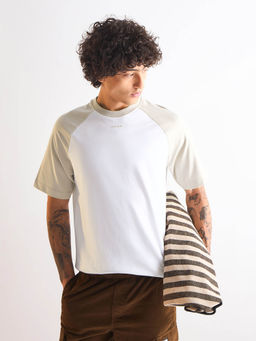 The Bear House - Beige Colorblock Oversized Fit T-Shirt