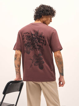 The Bear House - Brown Printed Oversized Fit T-Shirt