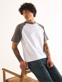 The Bear House - Grey Colorblock Oversized Fit T-Shirt