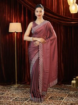Kasee - Pink Women Silk Blend Stone Embroidered Saree with Unstitched Blouse