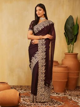 Kasee - Magenta Women Silk Blend Embroidered Saree with Unstitched Blouse